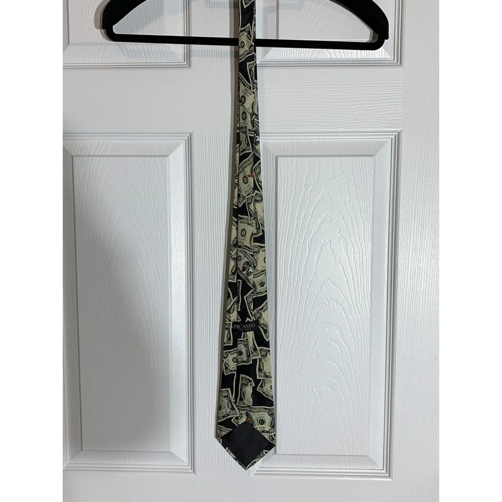 Looney Tunes Mania Necktie Vintage 90s Silk Money Black Green Character 1995 Tie